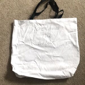 Bride Wedding White w/Black Straps canvas tote bag